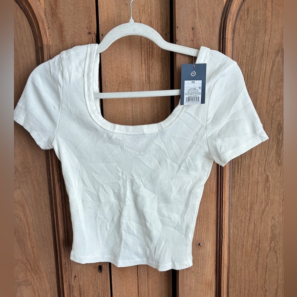 Universal Thread Tops - Universal Thread White Ribbed Square Neck Short Sleeve Crop Top - XS